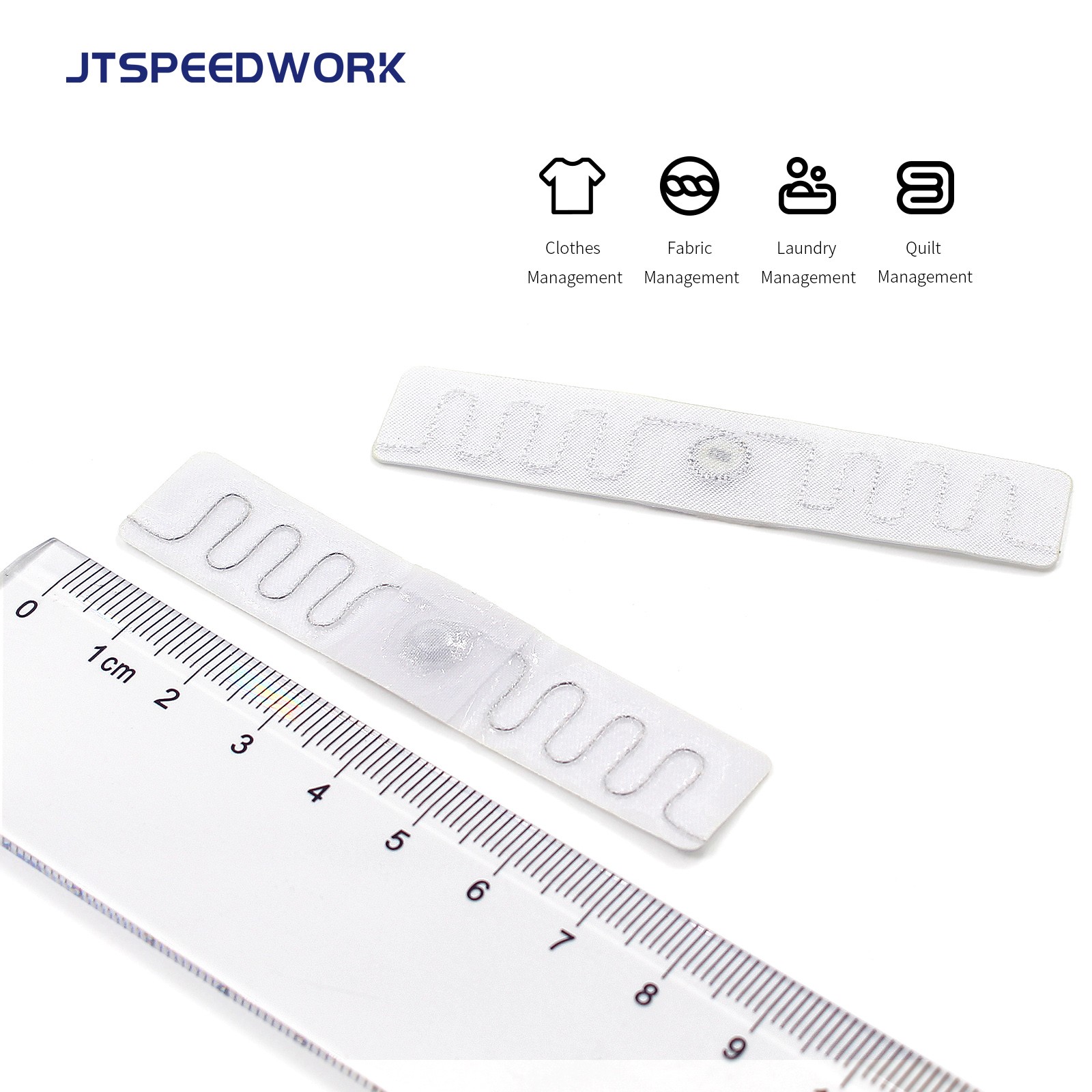 JT-F7515 902–928 MHz UHF vaskbar RFID-stofftagg 75 x 15 mm