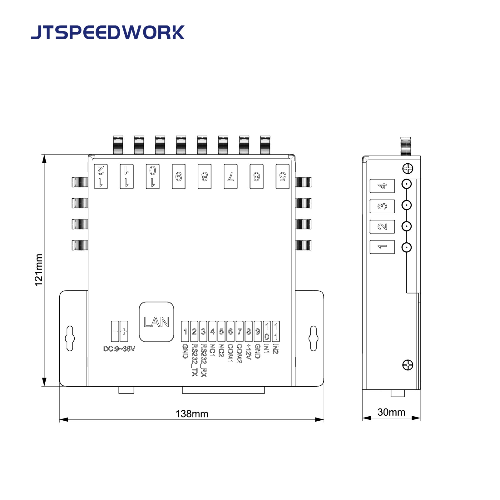 JT-932-8/16 8/16-porters UHF RFID fast leser 860–960 MHz for lagerstyring