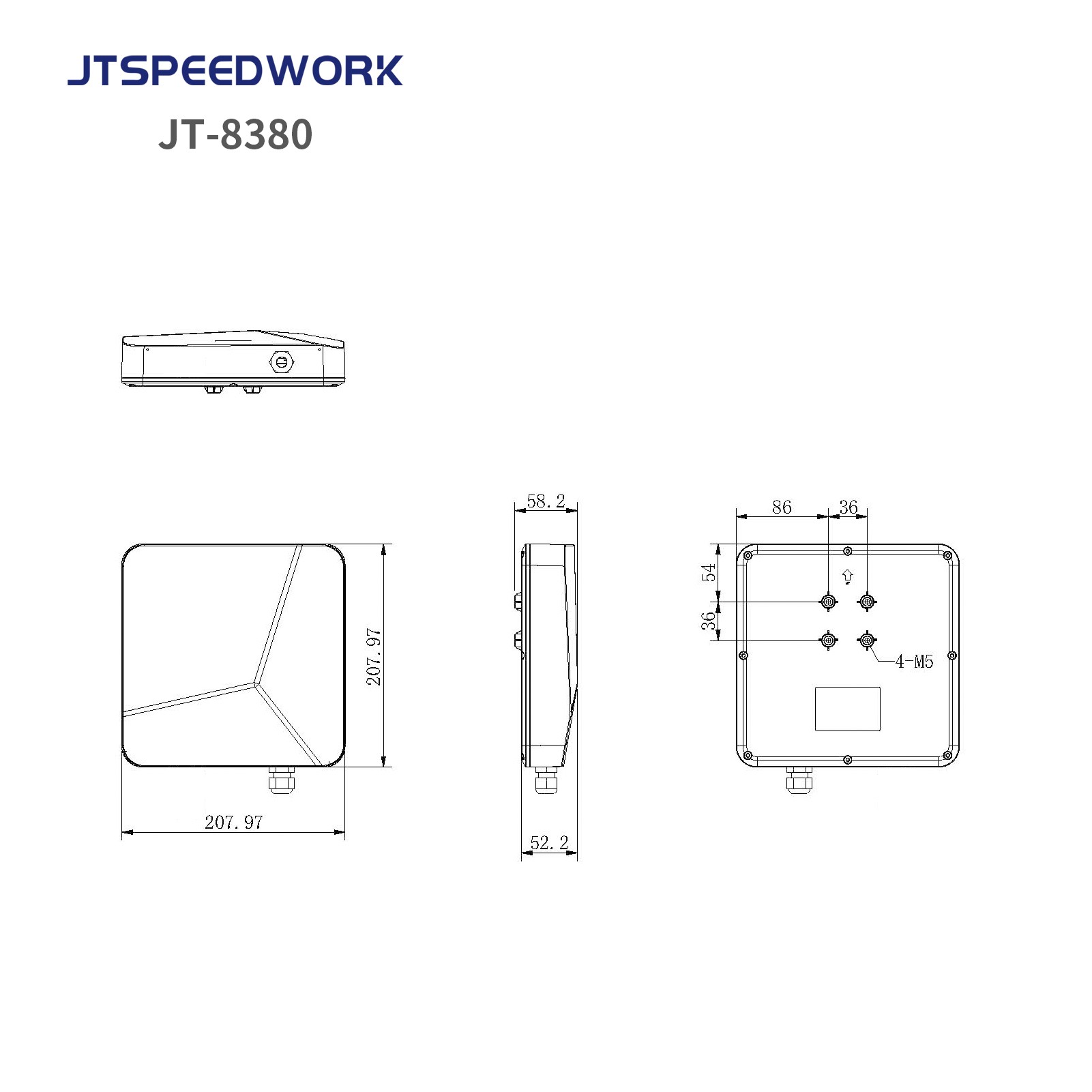 JT-8380 0–6 m UHF RFID 902–928 MHz integrert leser for mellomregisteret